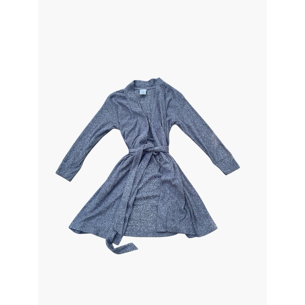 Lands End Robe Womens Small Gray Textured Waffle Weave Wrap Belted Bathrobe